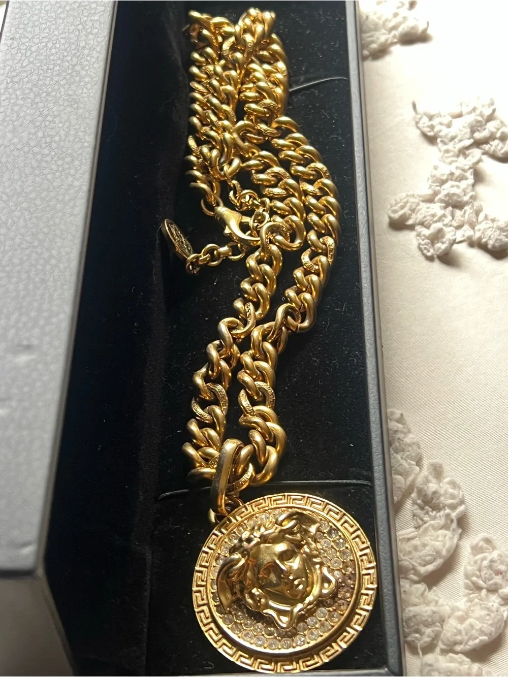 Versace Gold Medusa Crystal-Accented Curb Chain Necklace